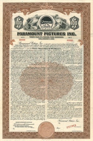 Paramount Pictures Inc. - Specimen Bond